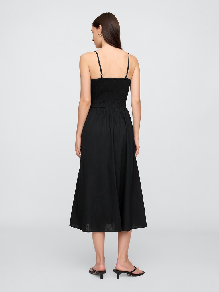 Smocked Dip-Waist Midi Dress