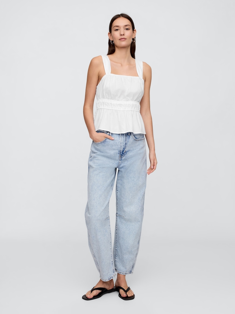 Smocked Cropped Squareneck Top