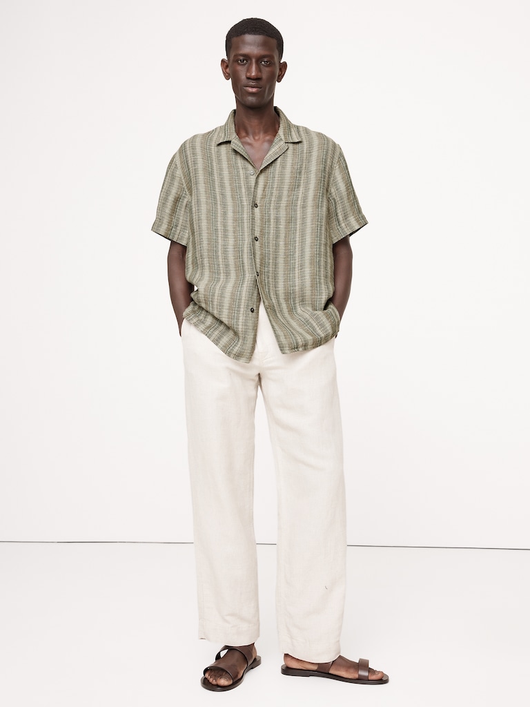 Standard-Fit Textured Linen-Cotton Resort Shirt