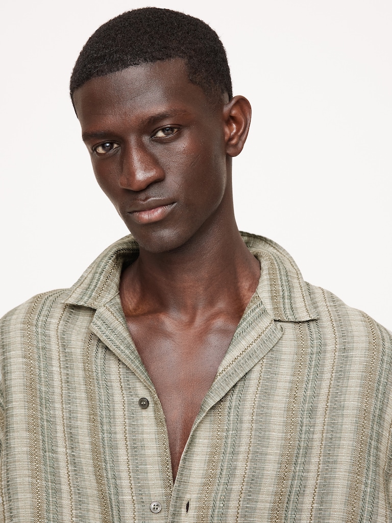 Standard-Fit Textured Linen-Cotton Resort Shirt