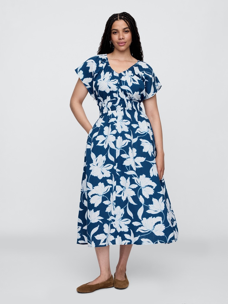 Smocked V-Neck Maxi Dress