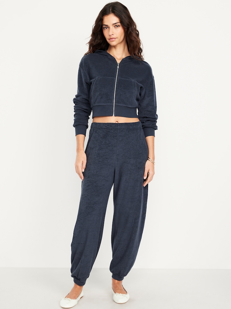 High-Waisted Towel Terry Barrel Ankle Pants