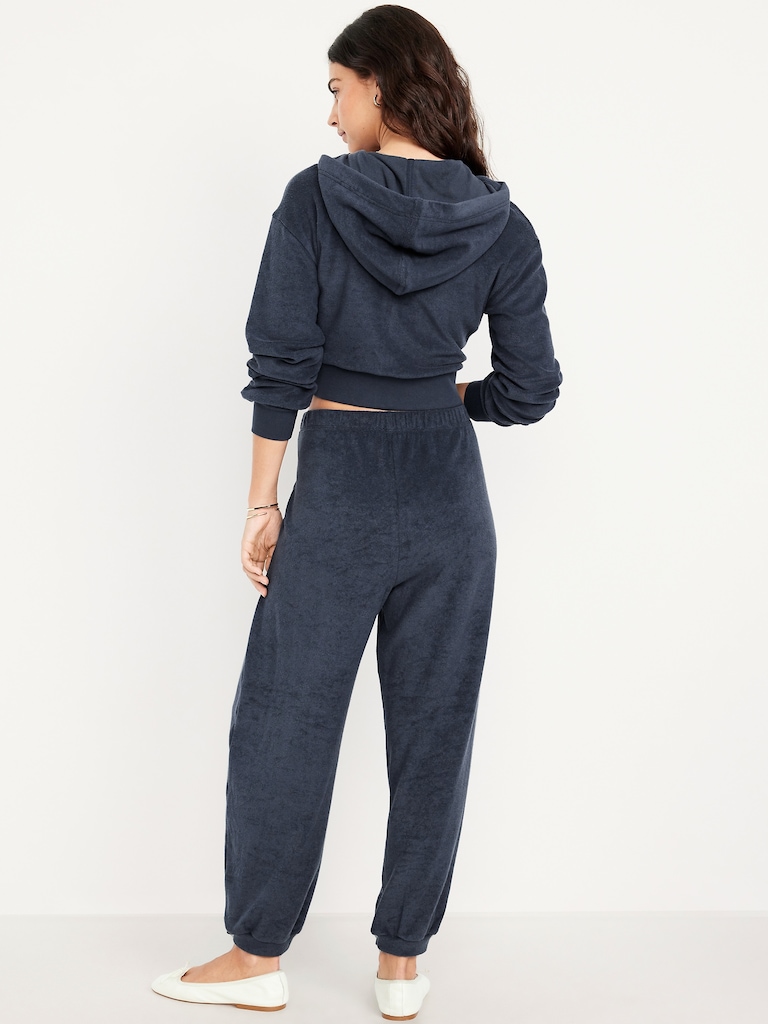 High-Waisted Towel Terry Barrel Ankle Pants