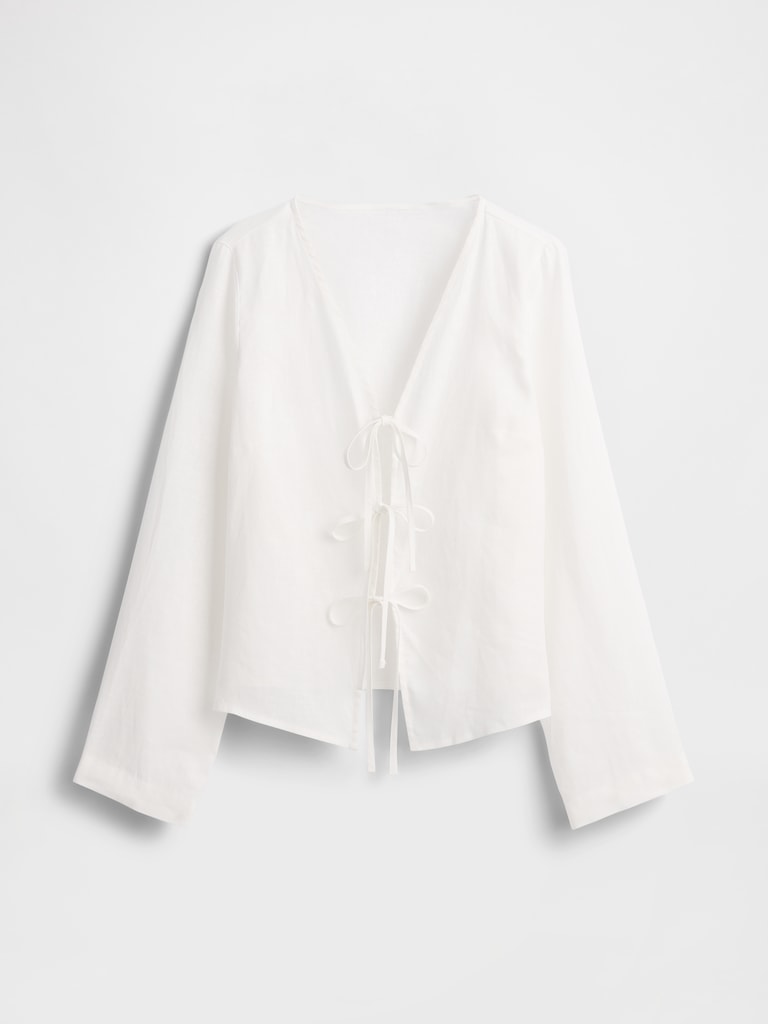 100% Linen Tie-Front Shirt
