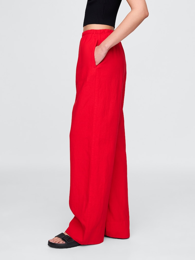 Linen-Blend Easy Wide-Hem Pants