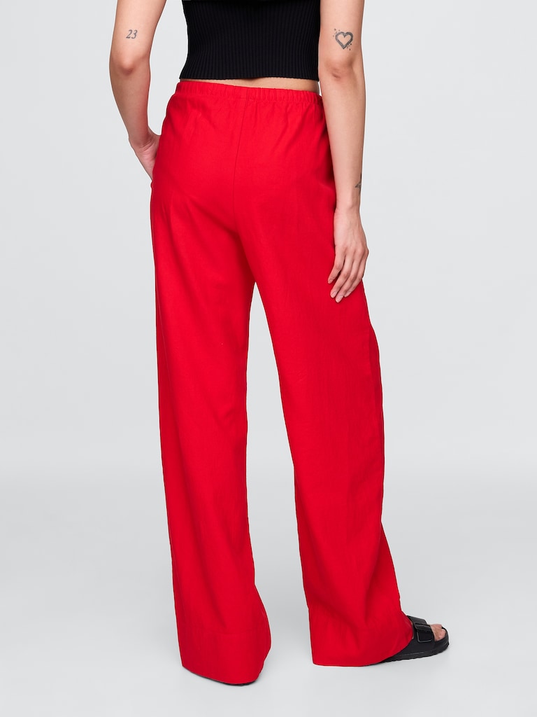 Linen-Blend Easy Wide-Hem Pants