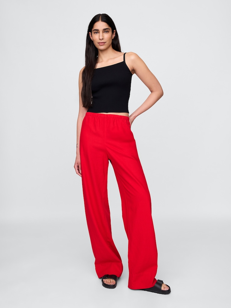 Linen-Blend Easy Wide-Hem Pants
