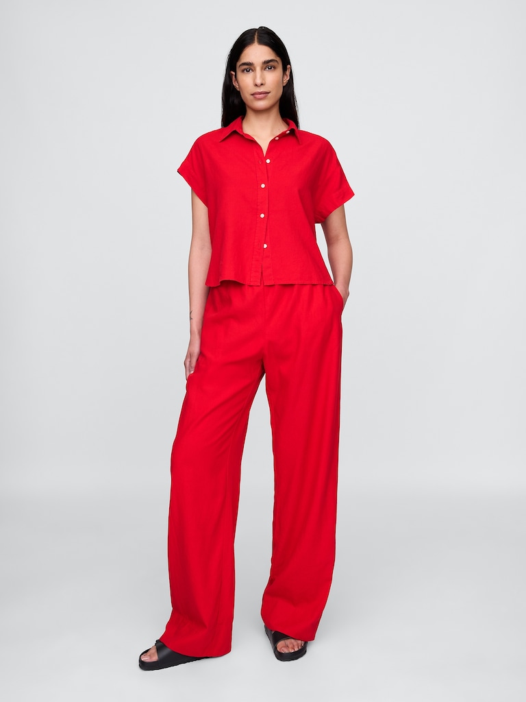 Linen-Blend Easy Wide-Hem Pants
