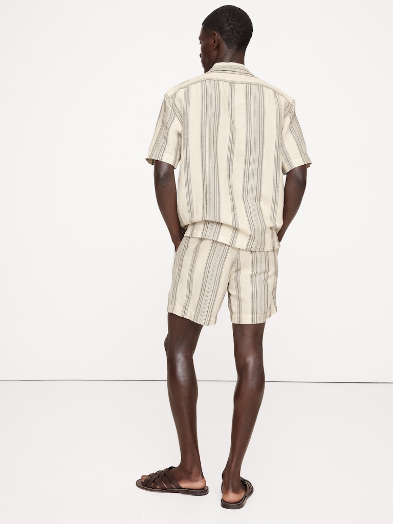 7" Stripe Linen-Cotton Pull-On Short