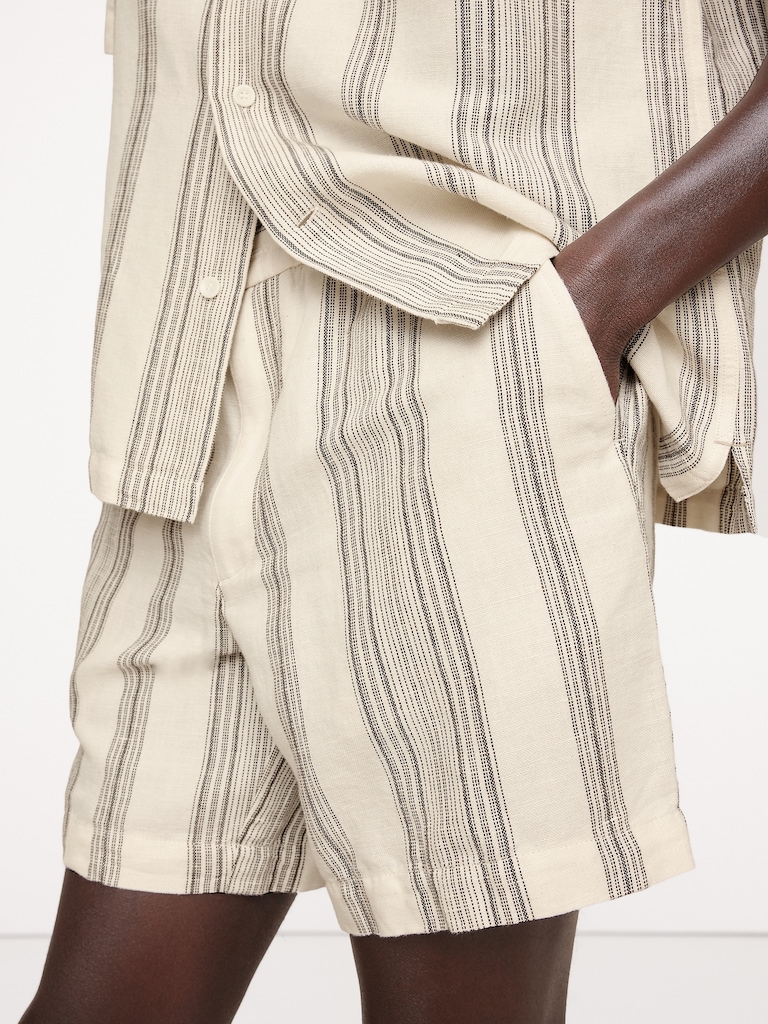 7" Stripe Linen-Cotton Pull-On Short