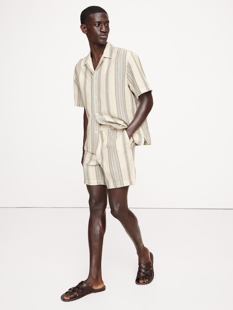 7" Stripe Linen-Cotton Pull-On Short