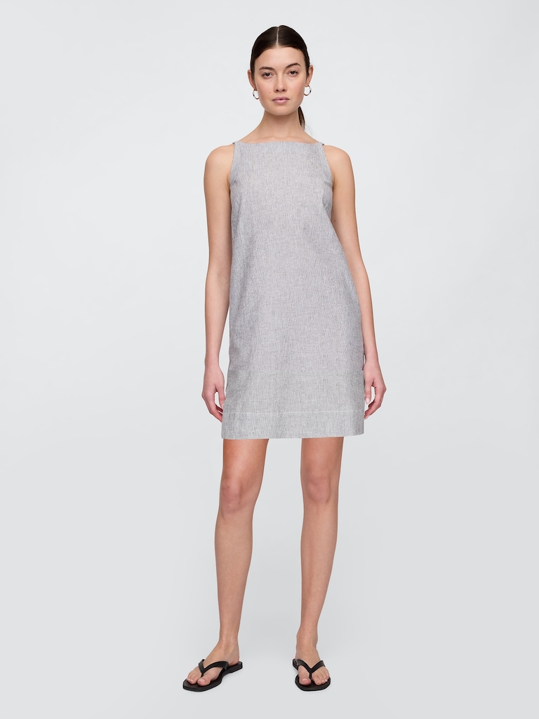 Linen-Blend Apron Mini Dress