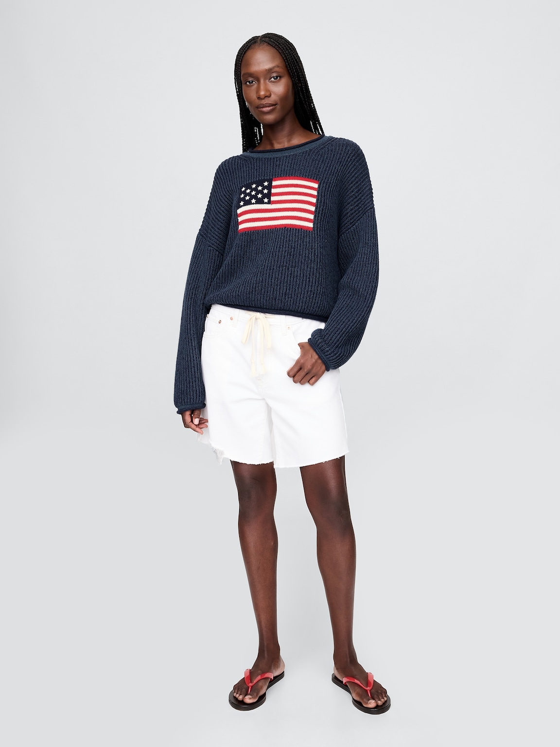 100% Cotton Oversized Crop Americana Sweater