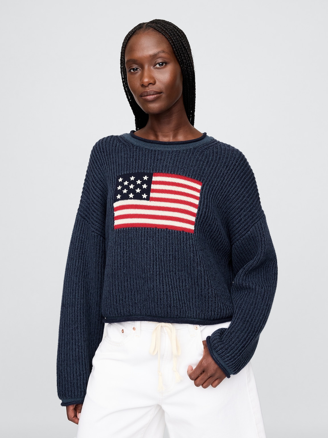 100% Cotton Oversized Crop Americana Sweater