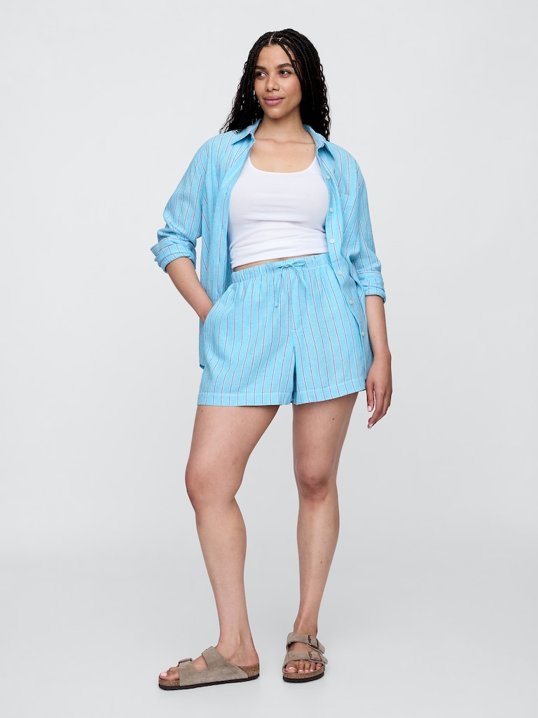 4" Mid Rise Pull-On Linen-Blend Shorts