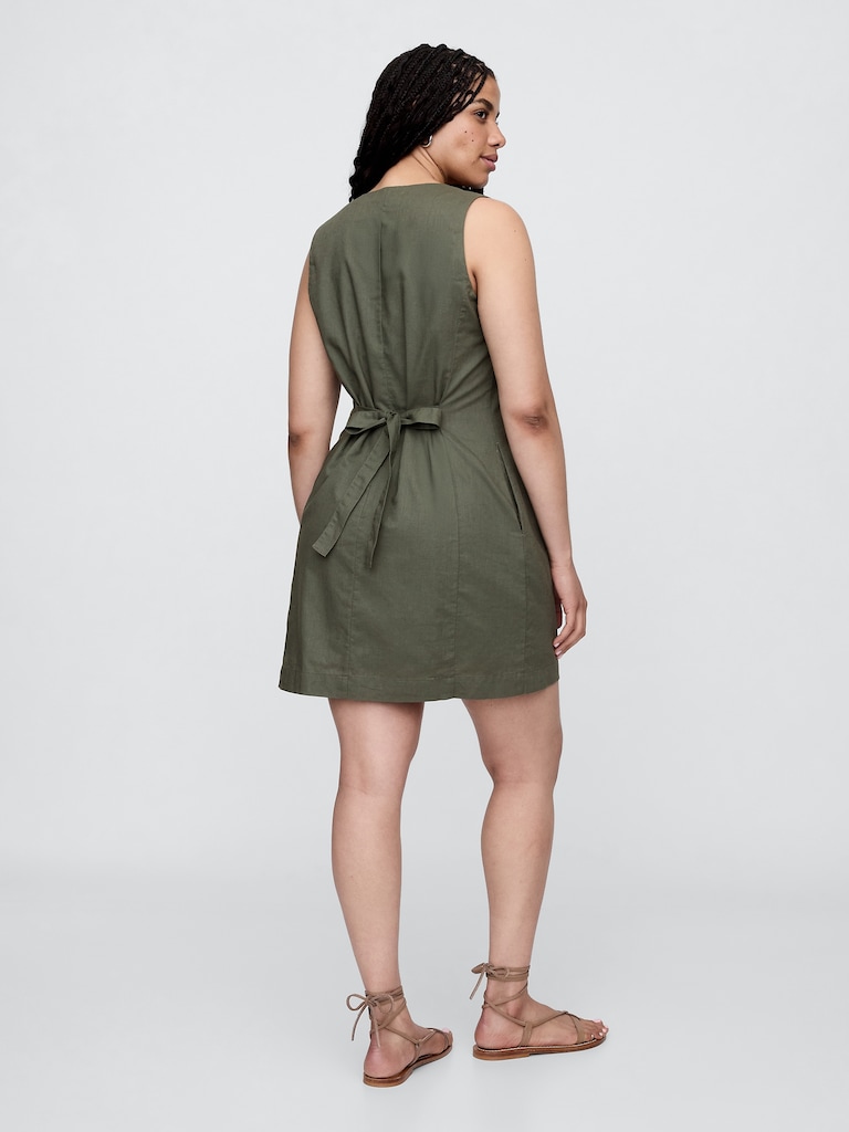 Linen-Blend Button-Front Mini Dress