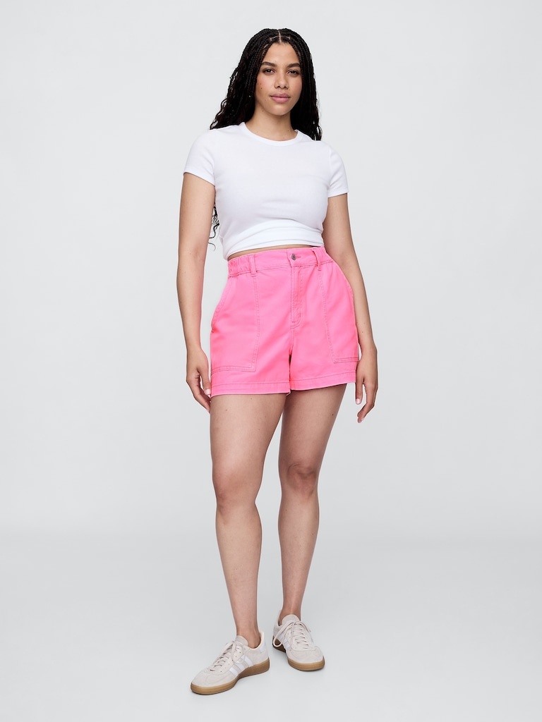 4" High Rise SuperSoft Denim Utility Shorts