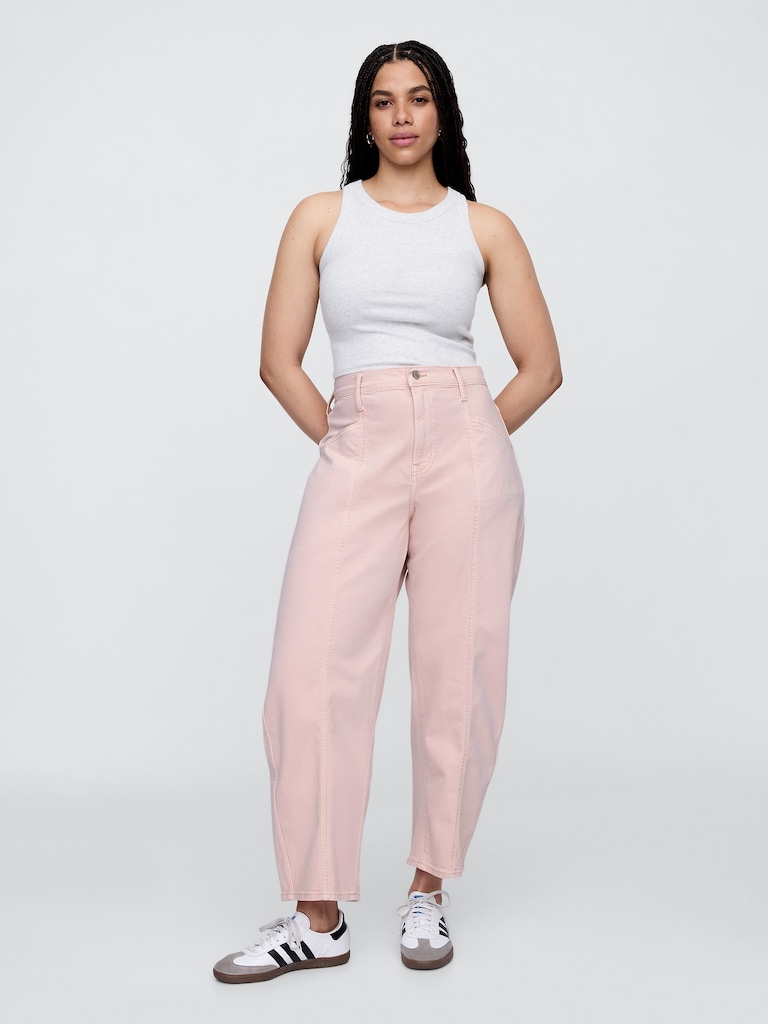 High Rise Seamed Barrel Jeans