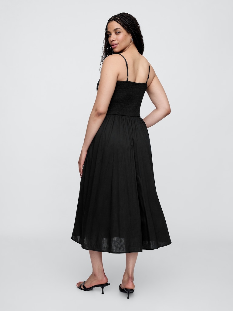 Smocked Dip-Waist Midi Dress