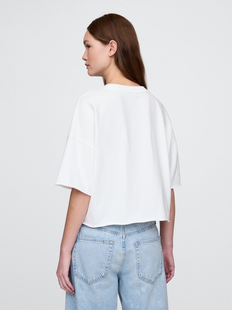 French Terry Rolled-Hem Crop Sweatshirt