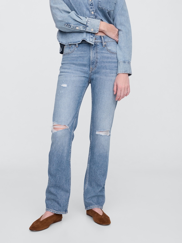 High Rise Destructed '90s Straight Jeans