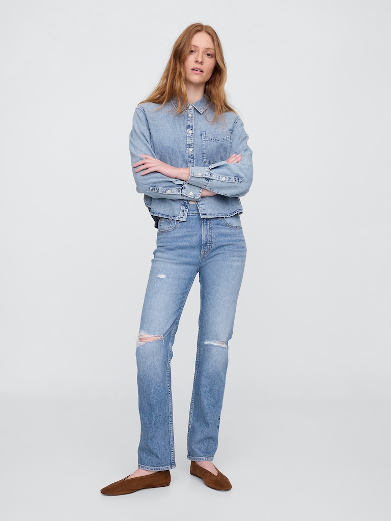 High Rise Destructed '90s Straight Jeans
