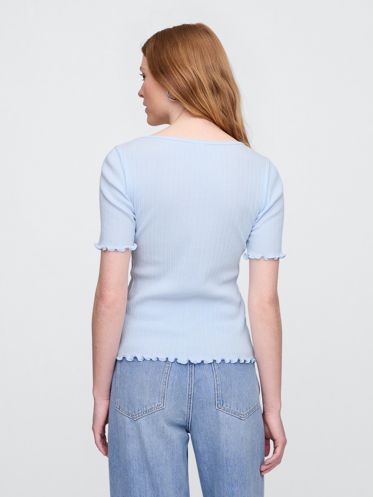 Ribbed Pointelle Ruched Top