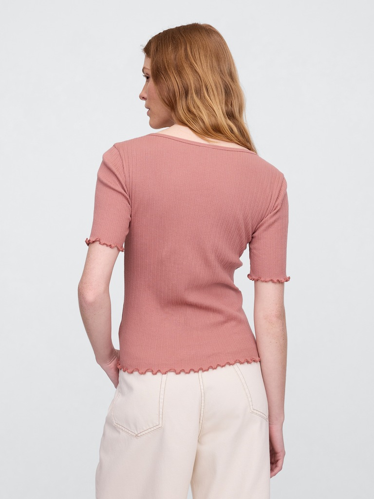 Ribbed Pointelle Ruched Top