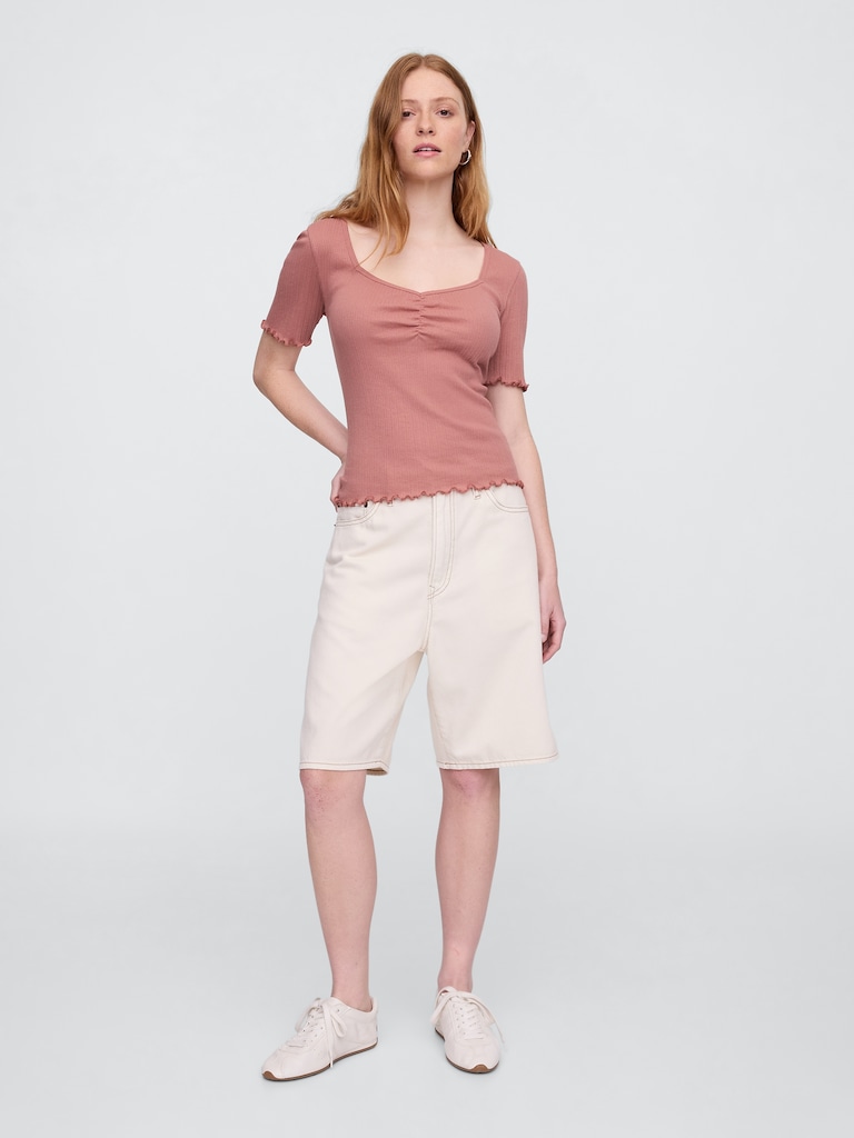 Ribbed Pointelle Ruched Top
