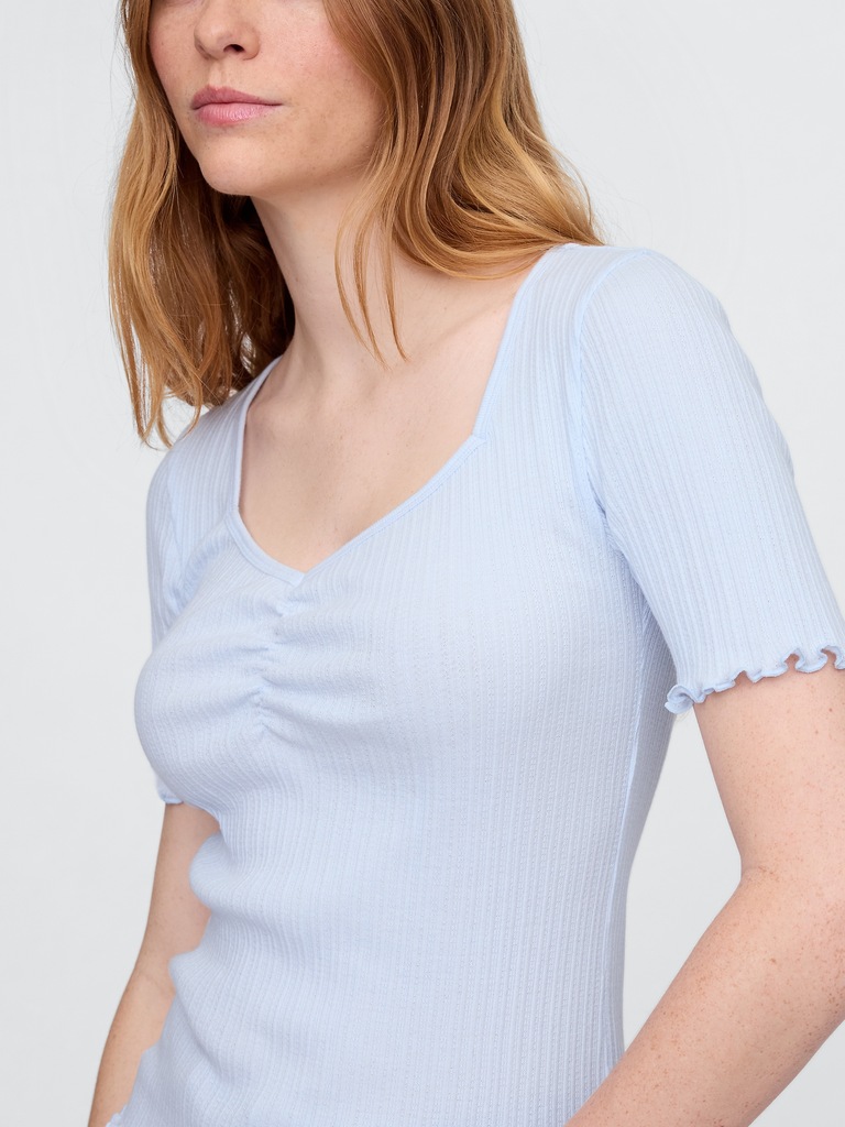 Ribbed Pointelle Ruched Top