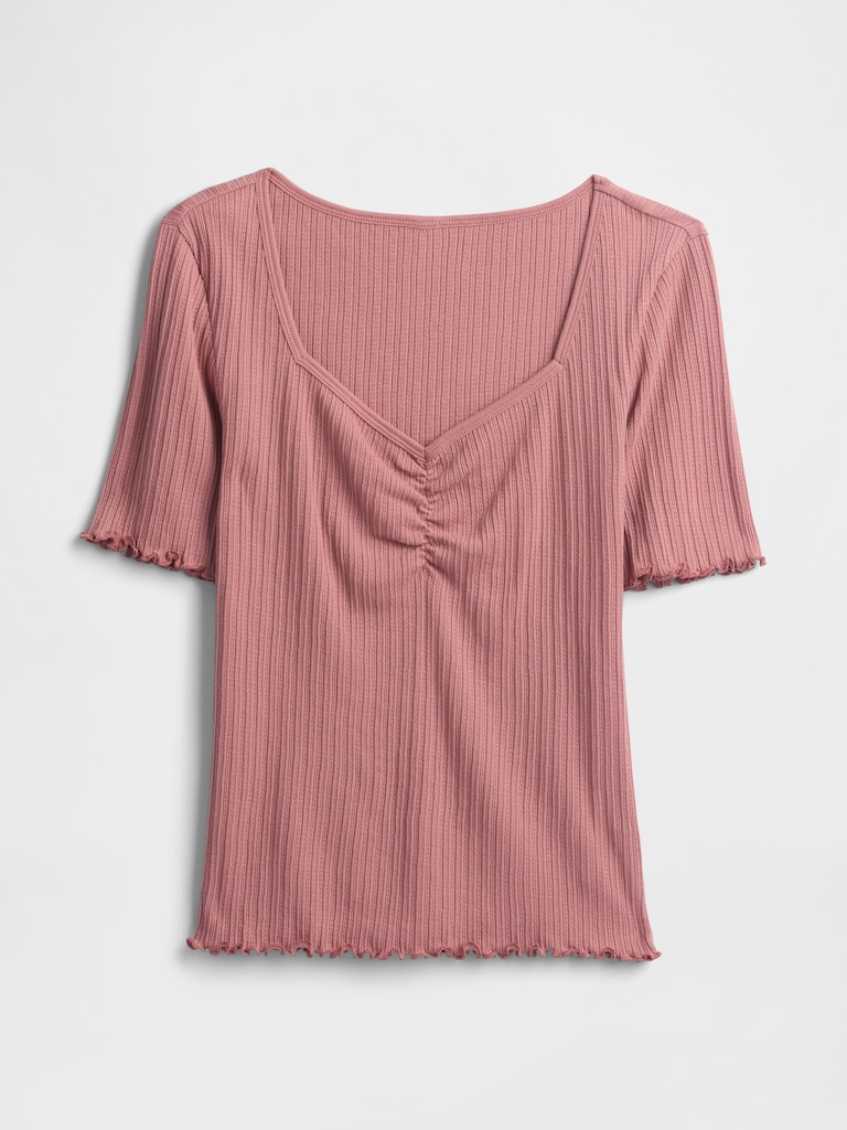 Ribbed Pointelle Ruched Top