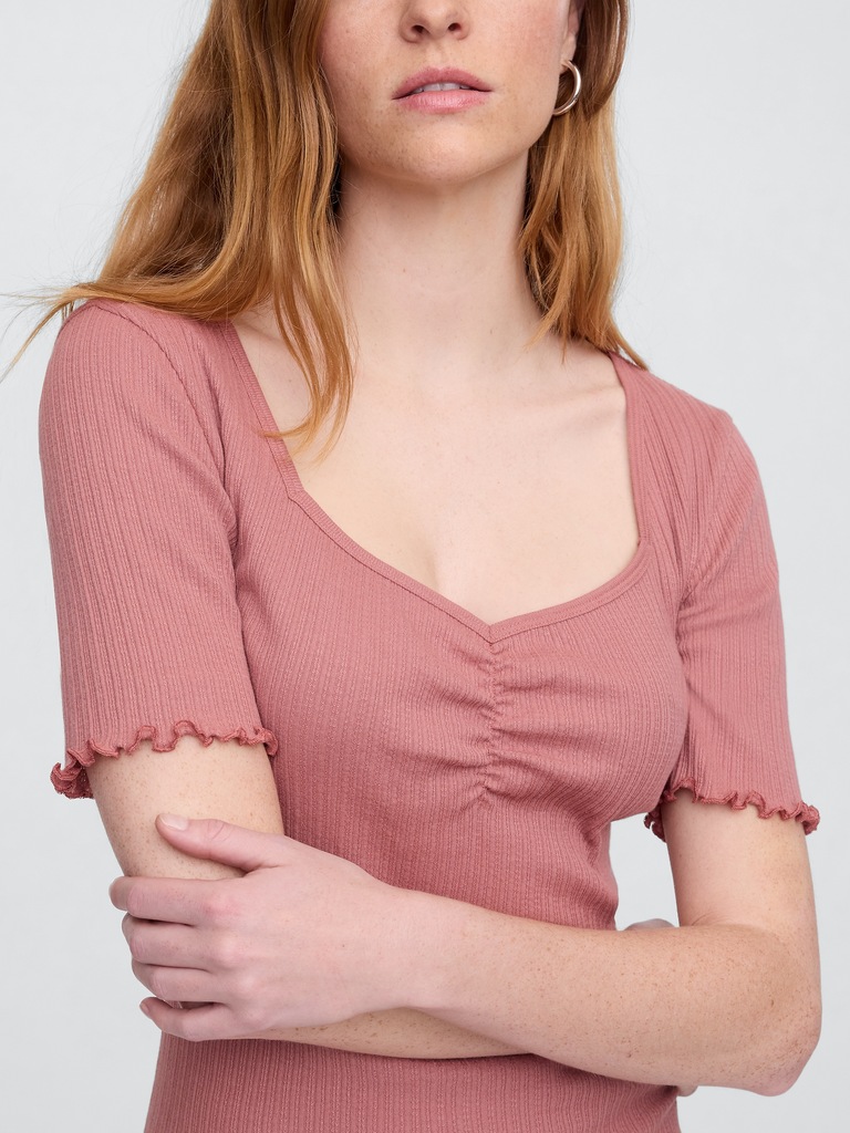 Ribbed Pointelle Ruched Top