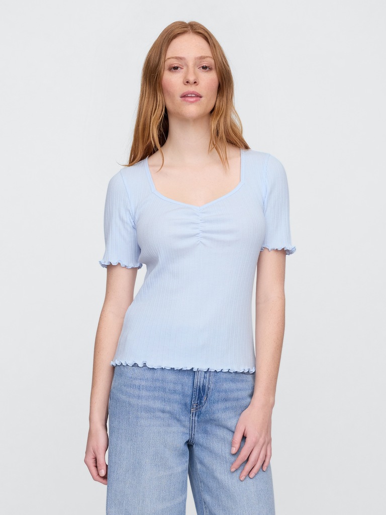 Ribbed Pointelle Ruched Top