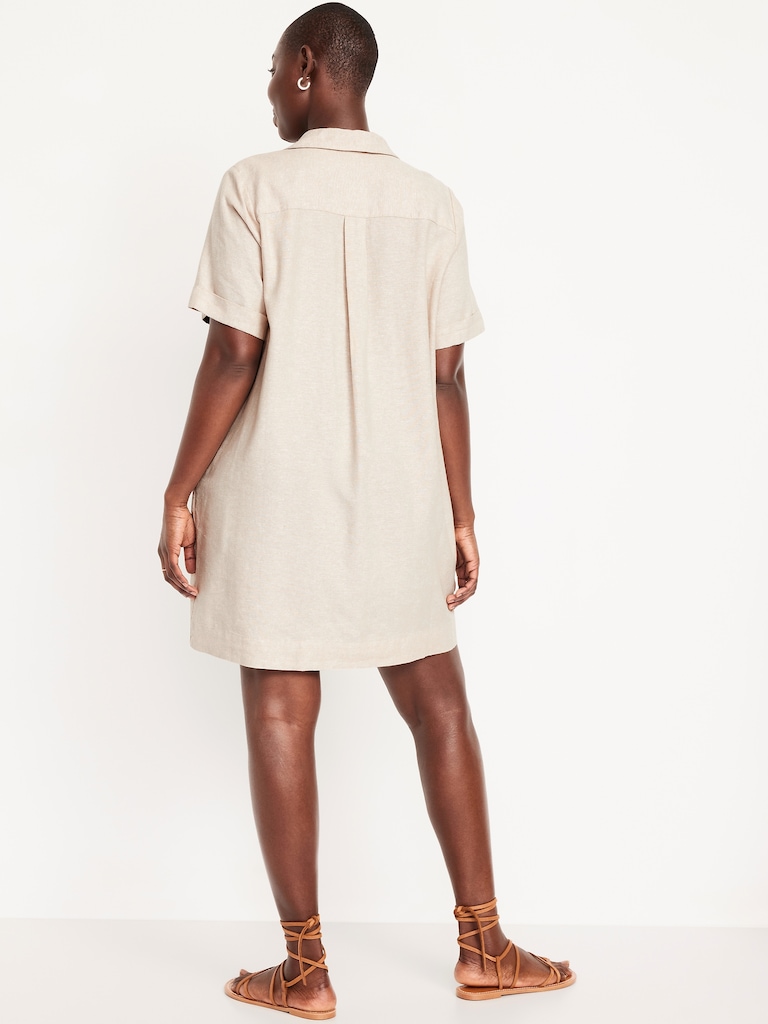Linen-Blend Mini Shirt Dress