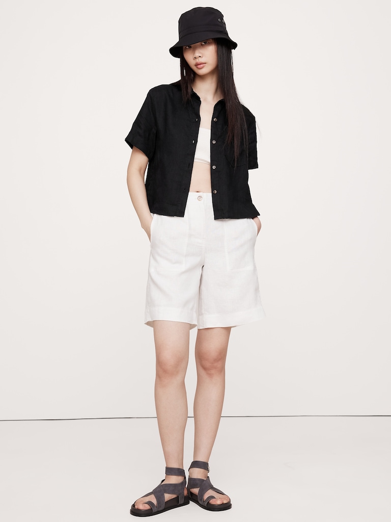 Boxy Linen Short-Sleeve Shirt