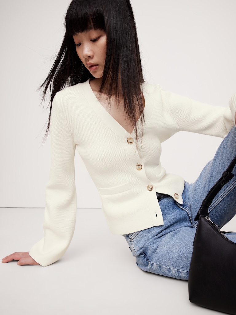 Cotton-Silk Flare-Sleeve Cardigan