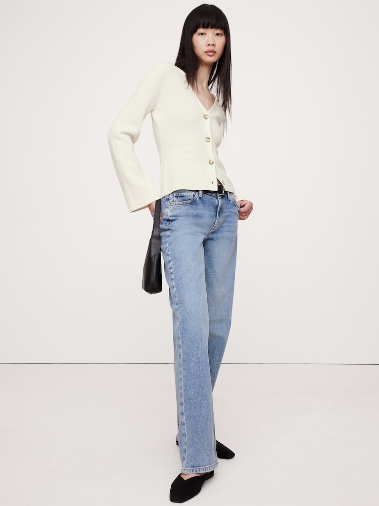 Cotton-Silk Flare-Sleeve Cardigan