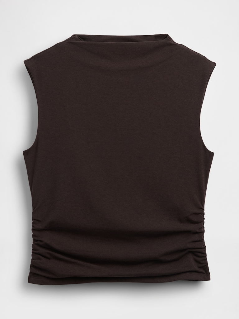 Modern Funnel-Neck Ruched Cropped Tank Top