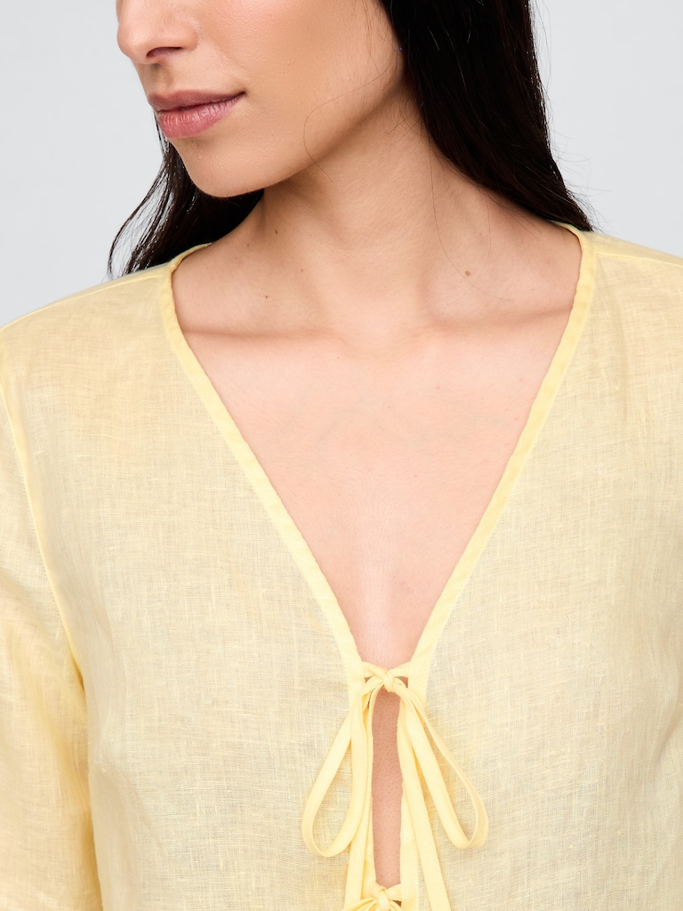 100% Linen Tie-Front Shirt