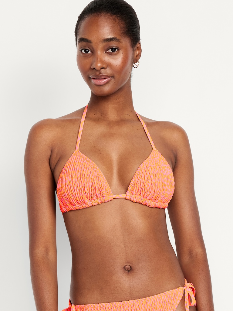 Textured Triangle String Bikini Swim Top