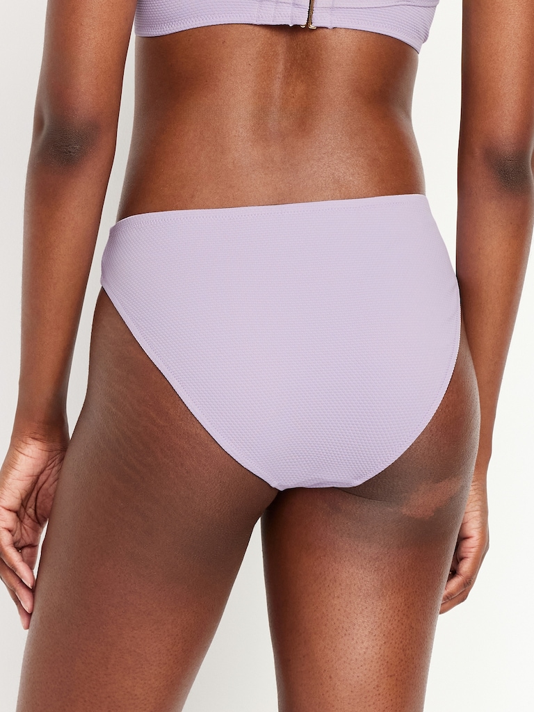 Mid-Rise Textured Bikini Swim Bottoms