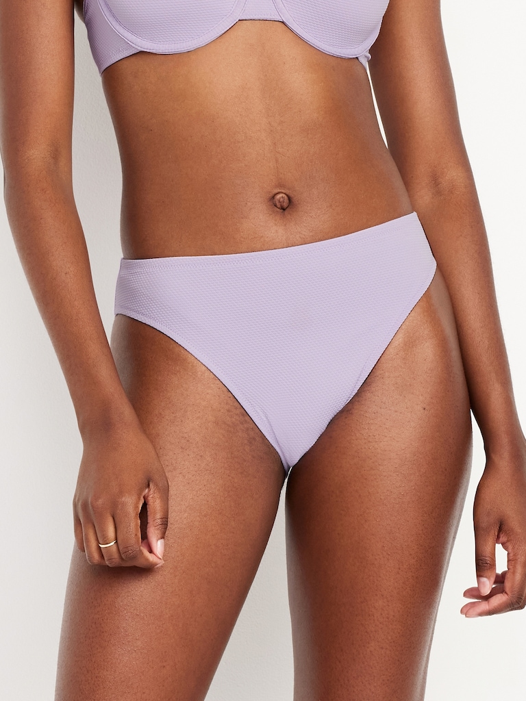 Mid-Rise Textured Bikini Swim Bottoms