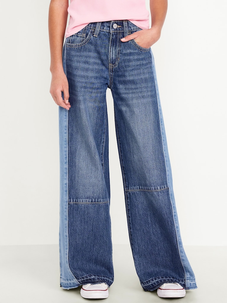 Super Baggy Two-Tone Wide-Leg Jeans for Girls