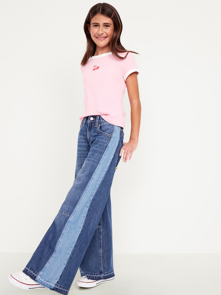 Super Baggy Two-Tone Wide-Leg Jeans for Girls