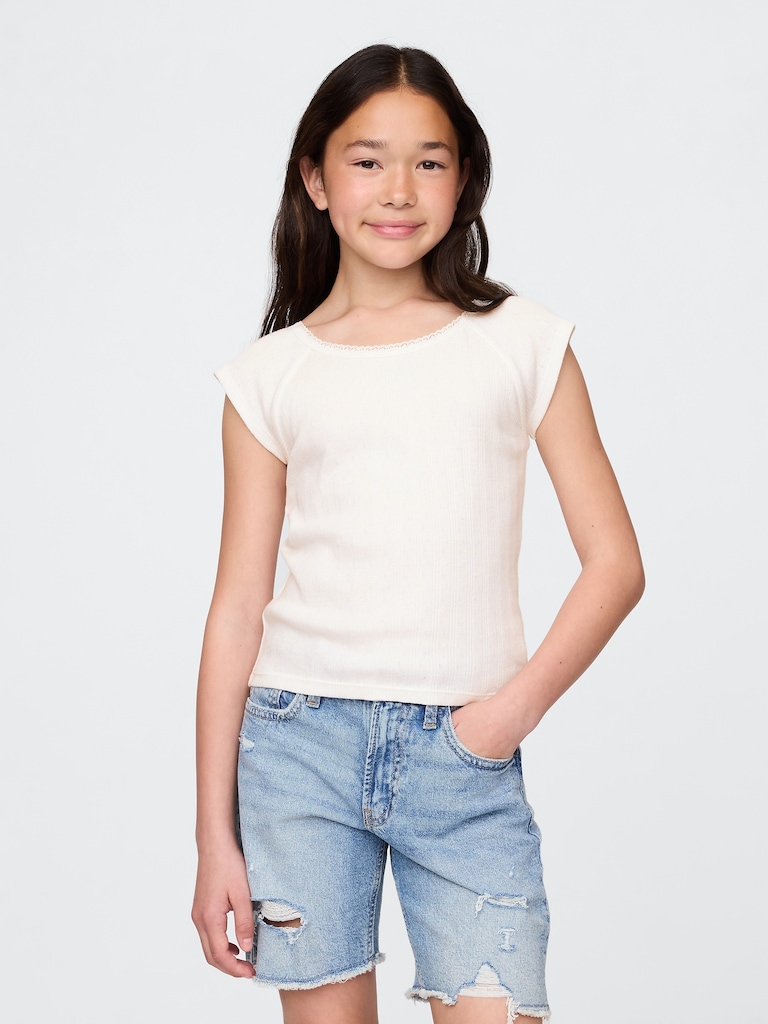 Kids Lace-Trim Pointelle T-Shirt