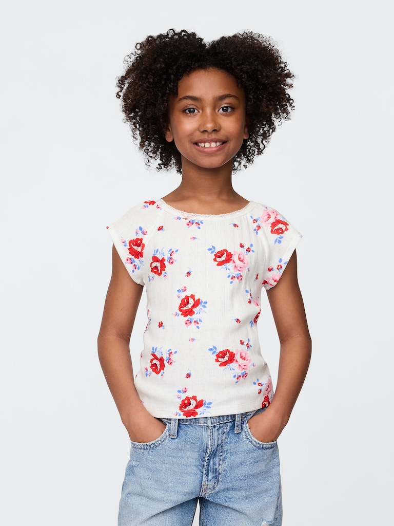 Kids Lace-Trim Pointelle T-Shirt