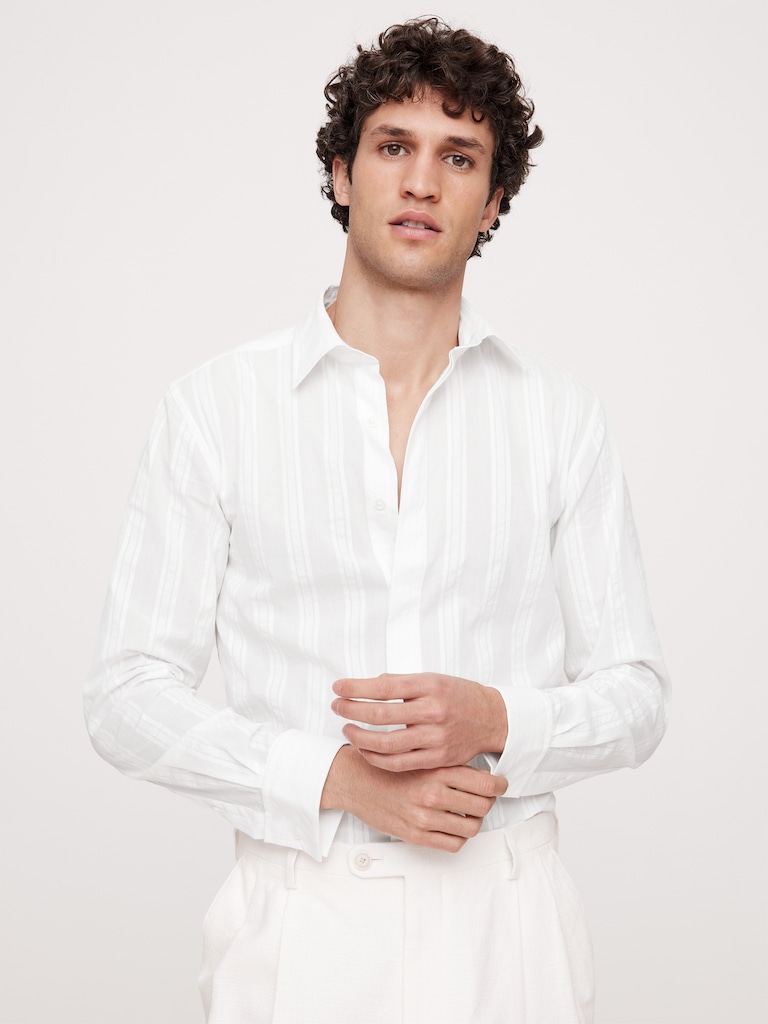 Slim-Fit Cotton Shadow-Stripe Tuxedo Shirt