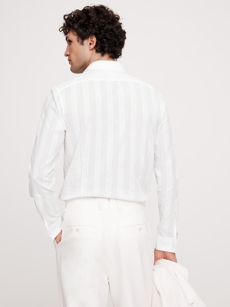 Slim-Fit Cotton Shadow-Stripe Tuxedo Shirt