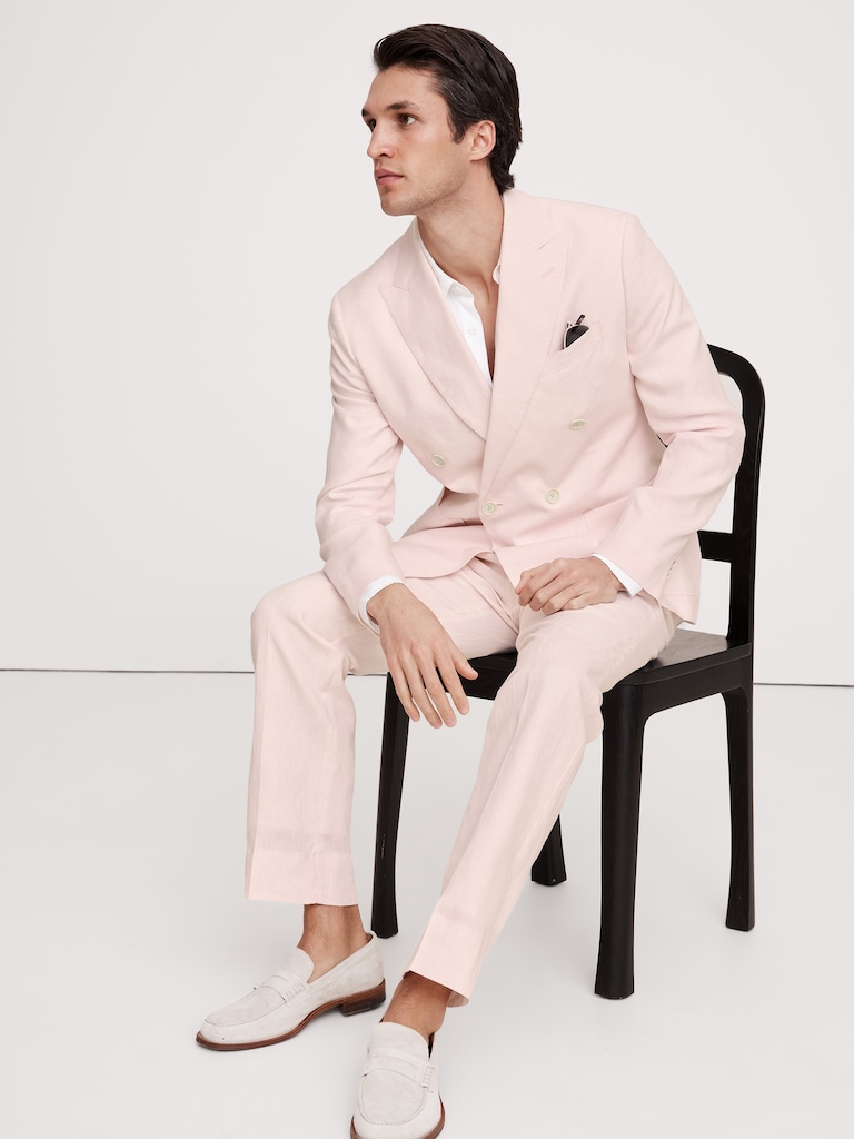 Double-Breasted Linen Suit Jacket