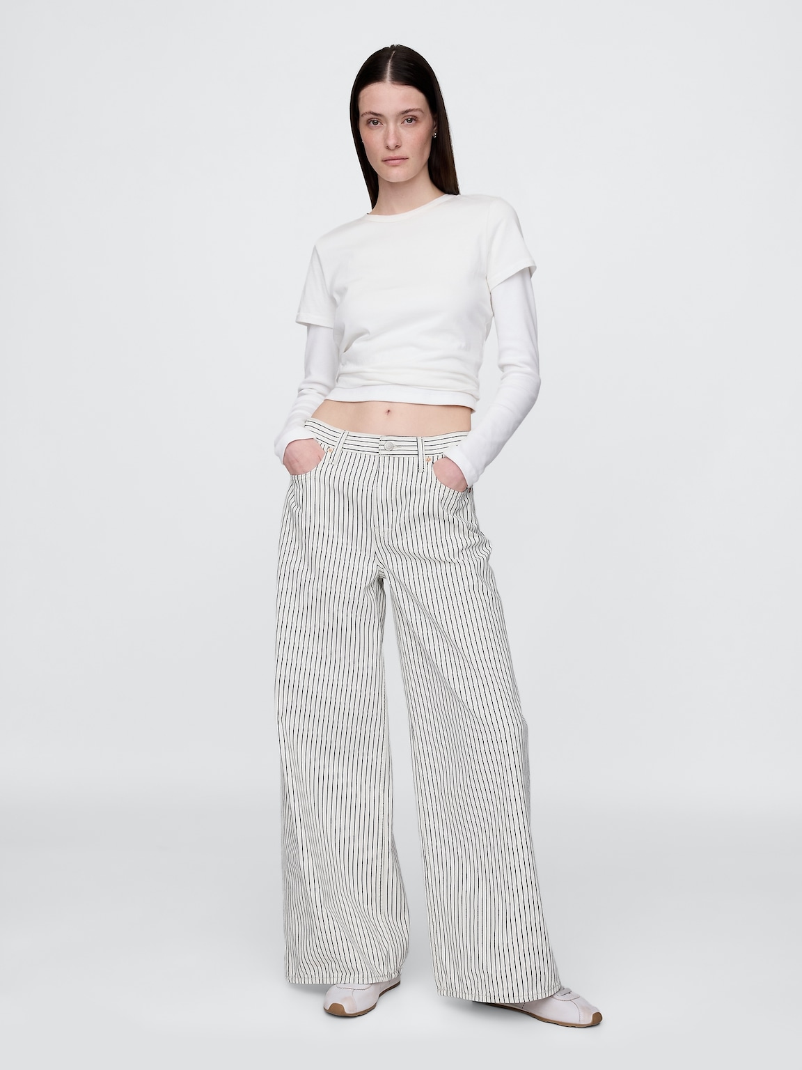 Mid Rise Denim Stripe Baggy Jeans